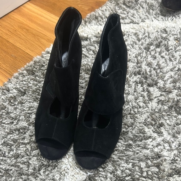 Aerosoles Y2K Suede Black Booties Womens 8 1/2 Wedge Heel Open‎ Toe Goth Witchy - Picture 5 of 11